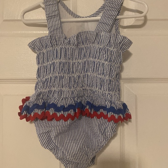 Lobster seersucker one piece outfit. So cute for summer! Perfect for July 4th. - Picture 3 of 4